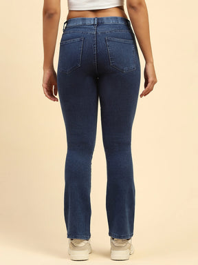 Dark Blue Cotton Blend  Bootcut Jegging