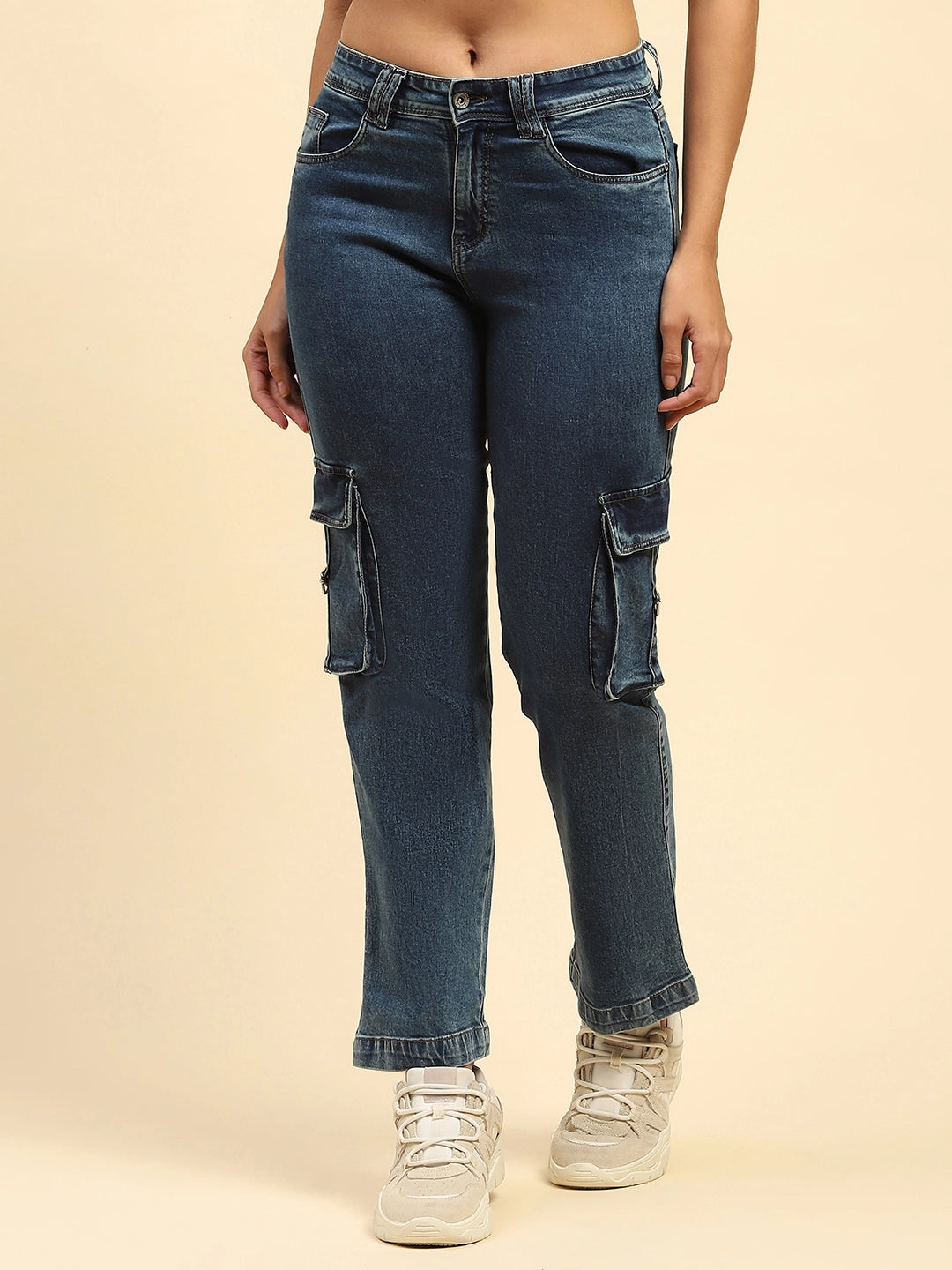 Solid Cotton Blend Straight Fit Cargo - Global Republic