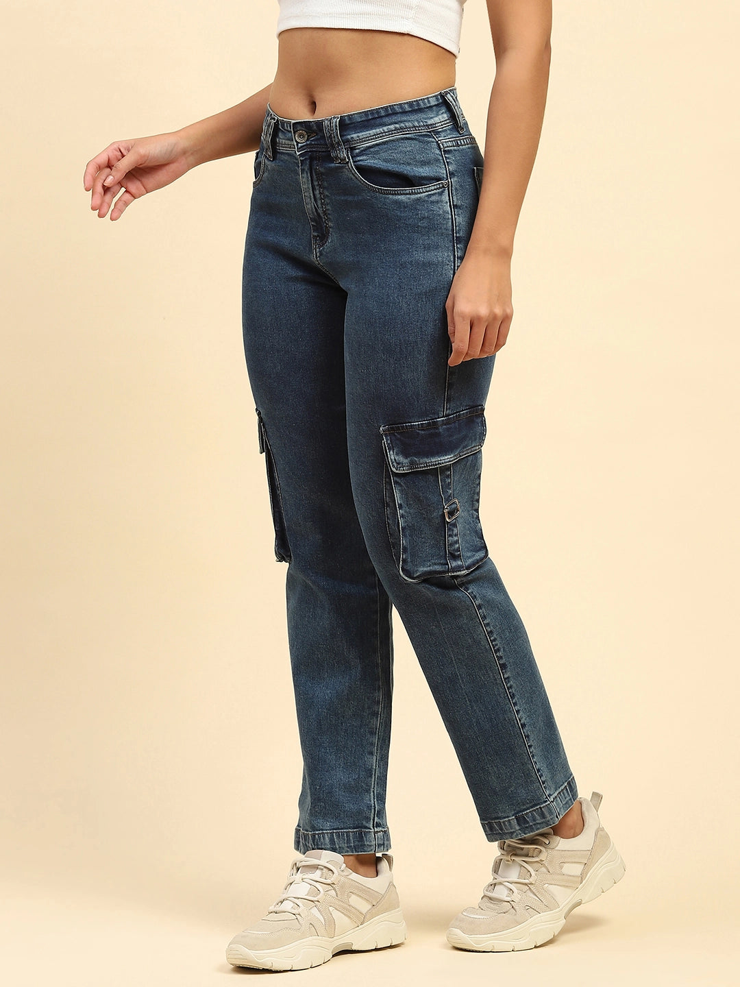 Solid Cotton Blend Straight Fit Cargo - Global Republic