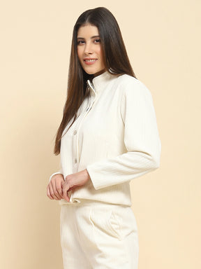 Ecru Poly Blend Short Winter Jacket
