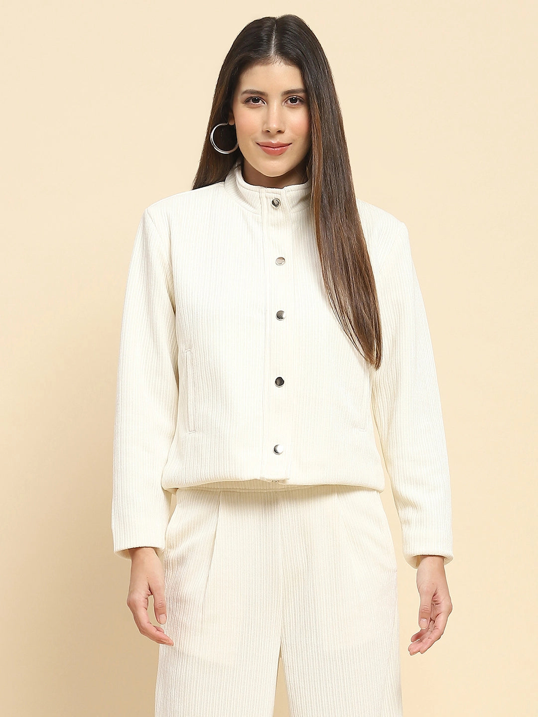 Ecru Poly Blend Short Winter Jacket