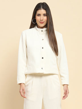 Ecru Poly Blend Short Winter Jacket