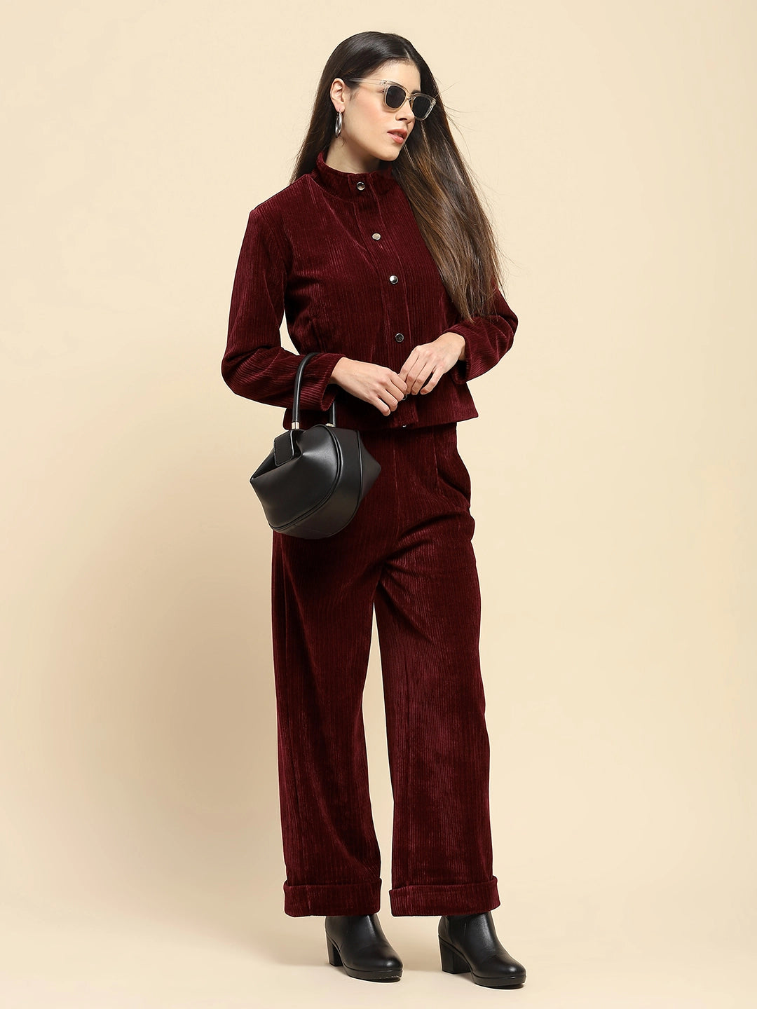 Wine Poly Blend Short Winter Jacket