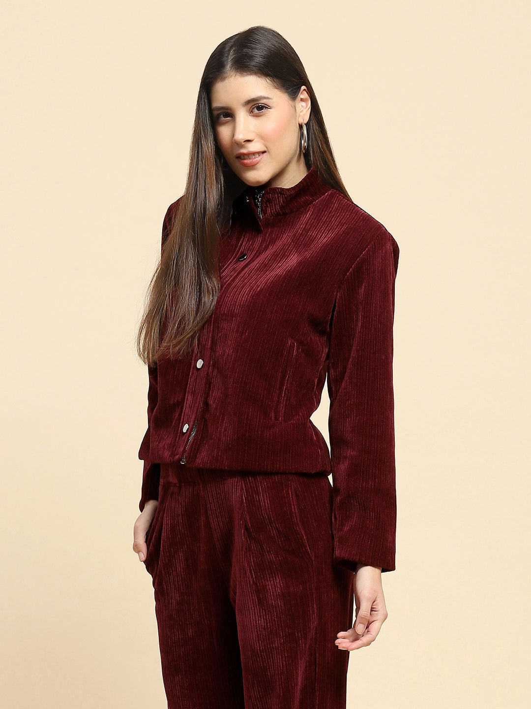 Wine Poly Blend Short Winter Jacket