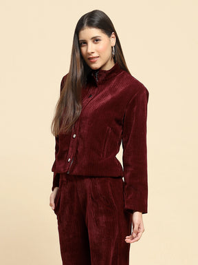 Wine Poly Blend Short Winter Jacket