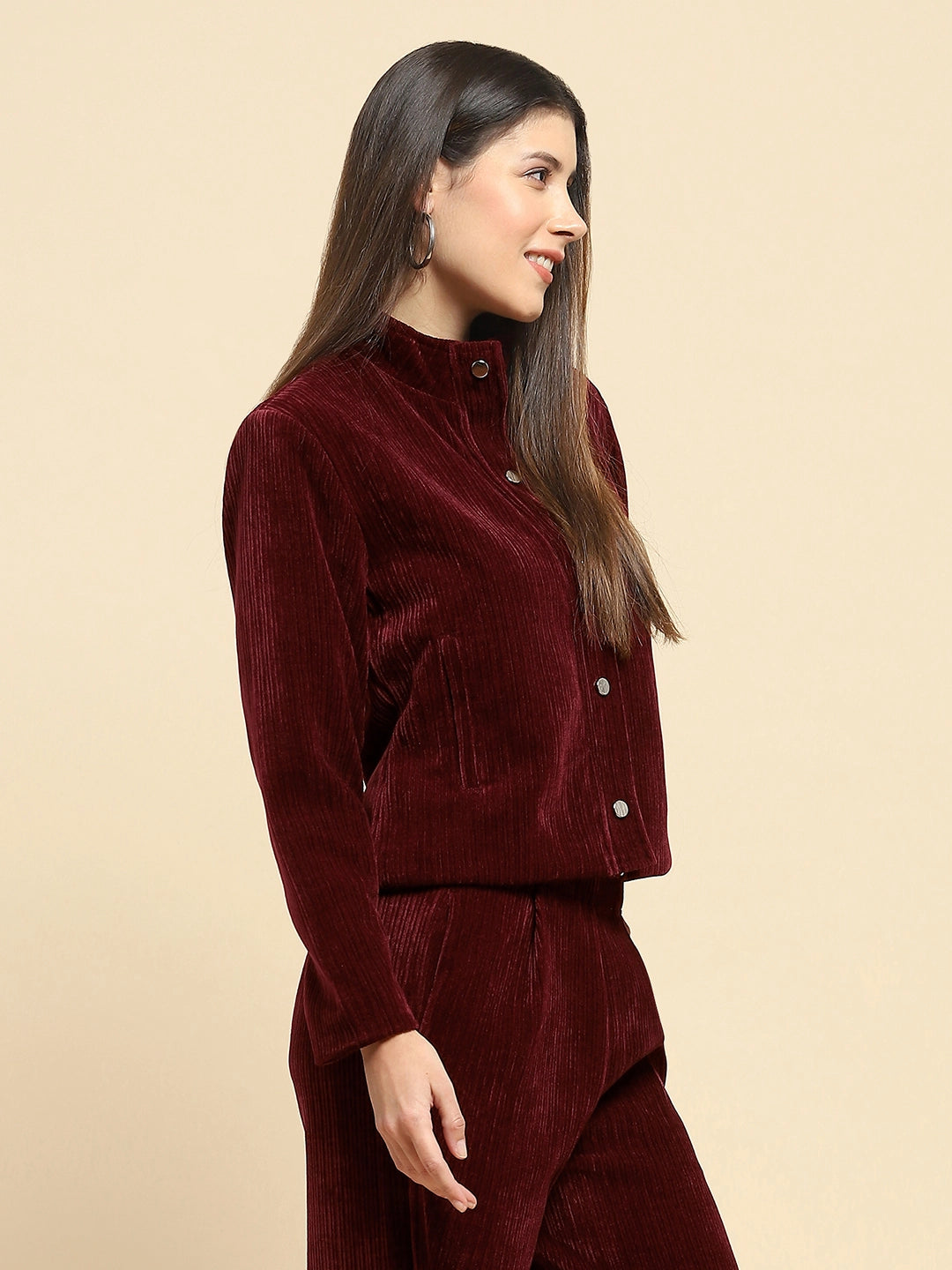Wine Poly Blend Short Winter Jacket