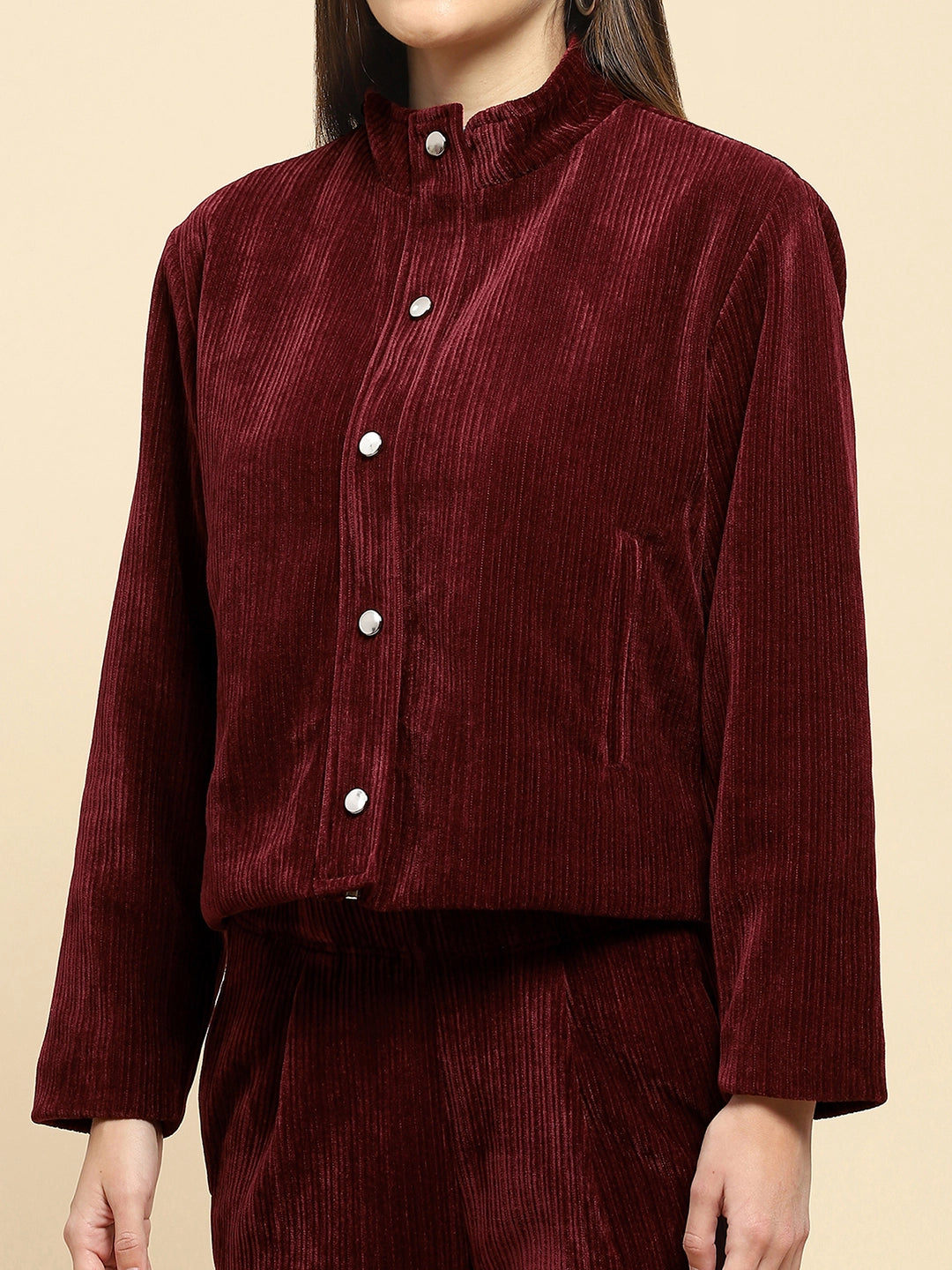 Wine Poly Blend Short Winter Jacket