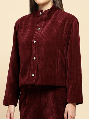 Wine Poly Blend Short Winter Jacket