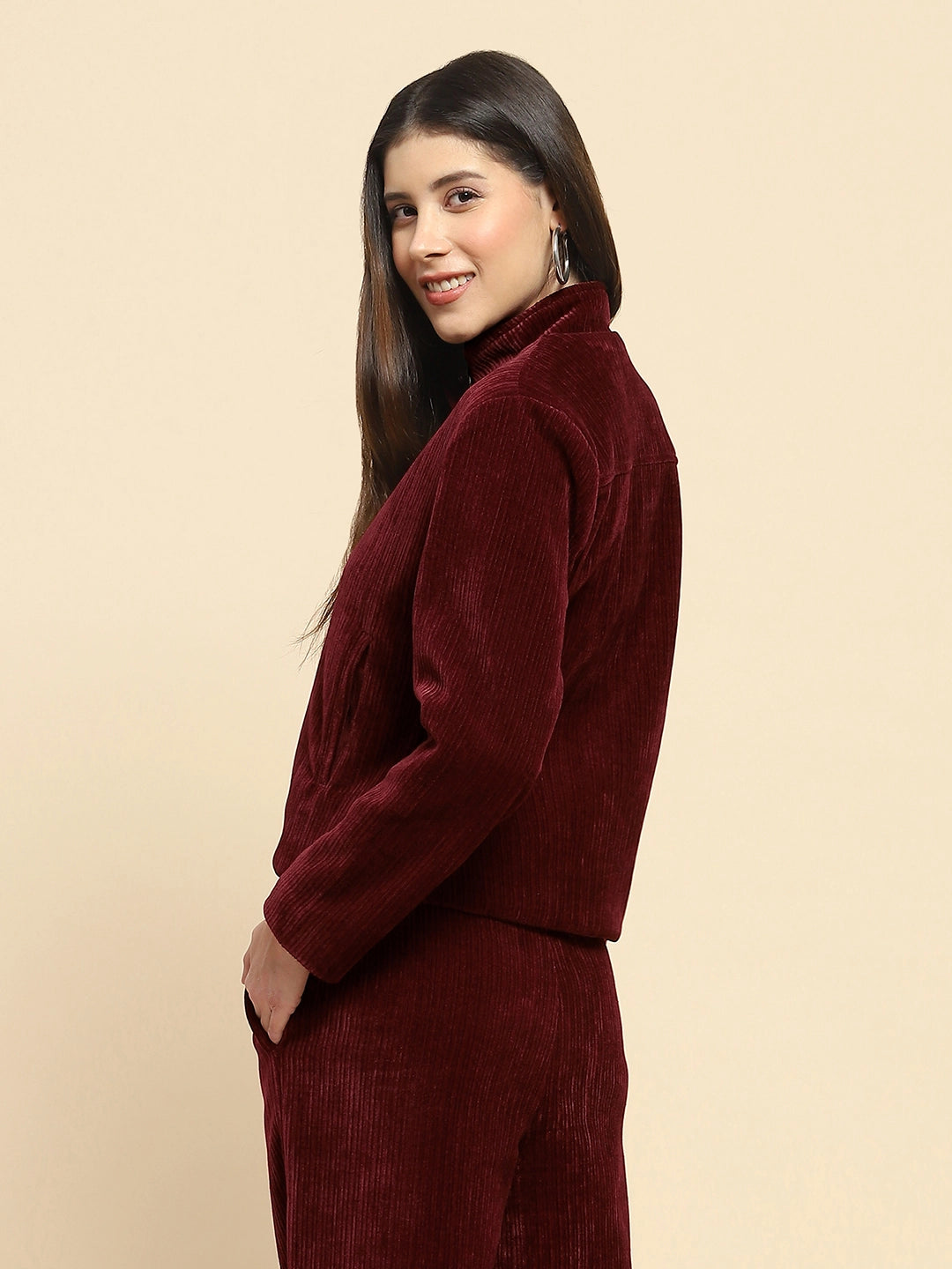 Wine Poly Blend Short Winter Jacket
