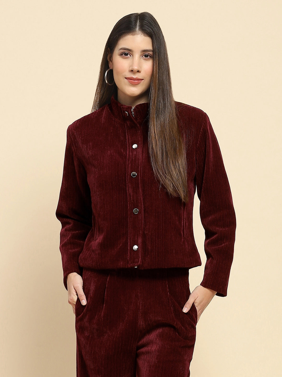 Wine Poly Blend Short Winter Jacket