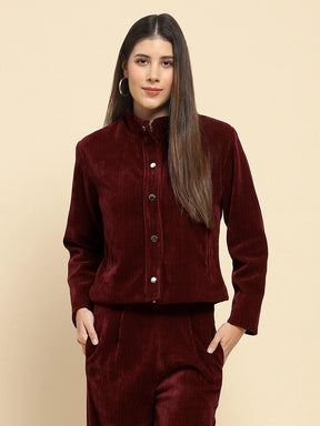 Wine Poly Blend Short Winter Jacket