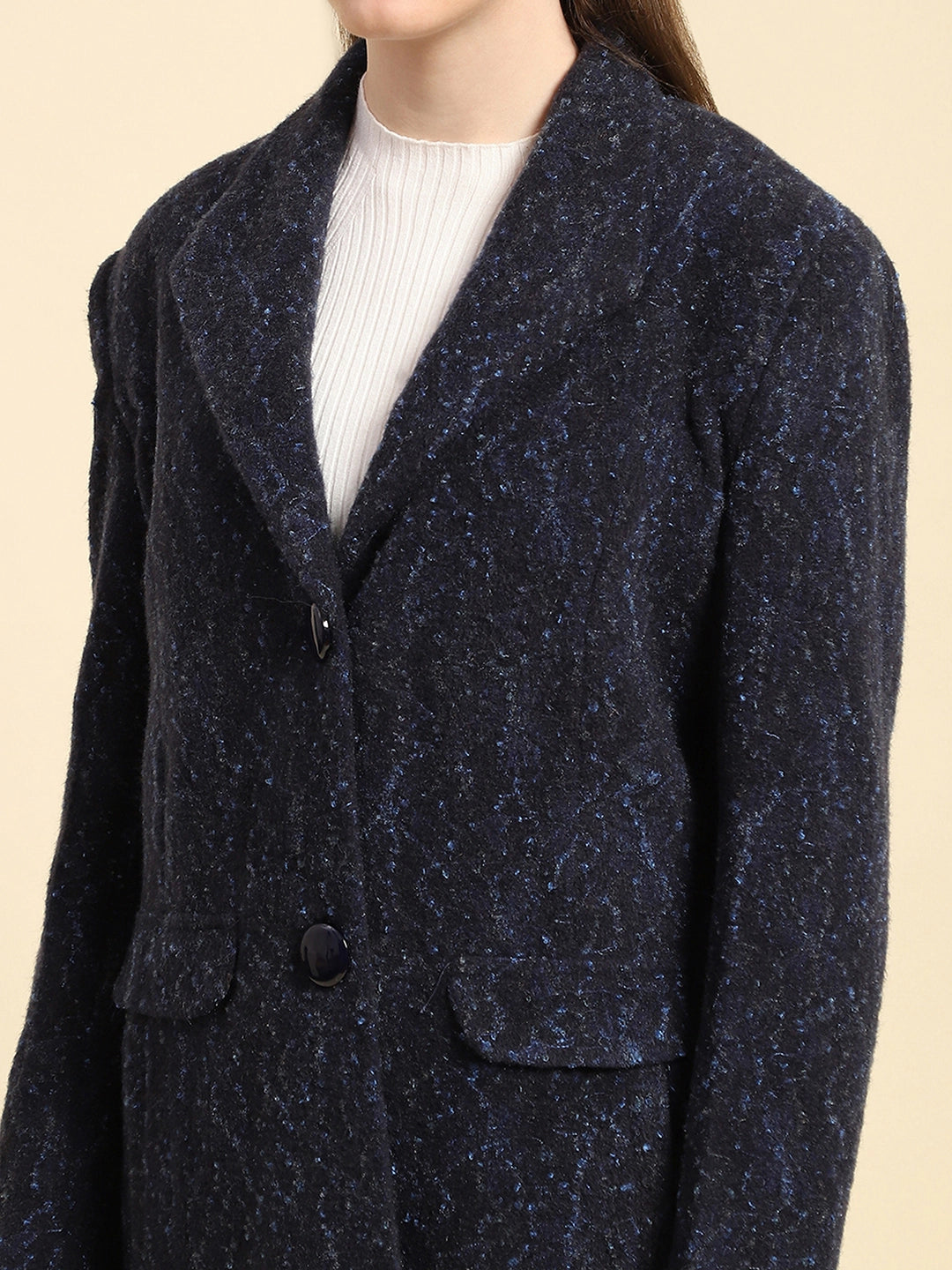 Navy Self Design  Acrylic Coat - Global Republic