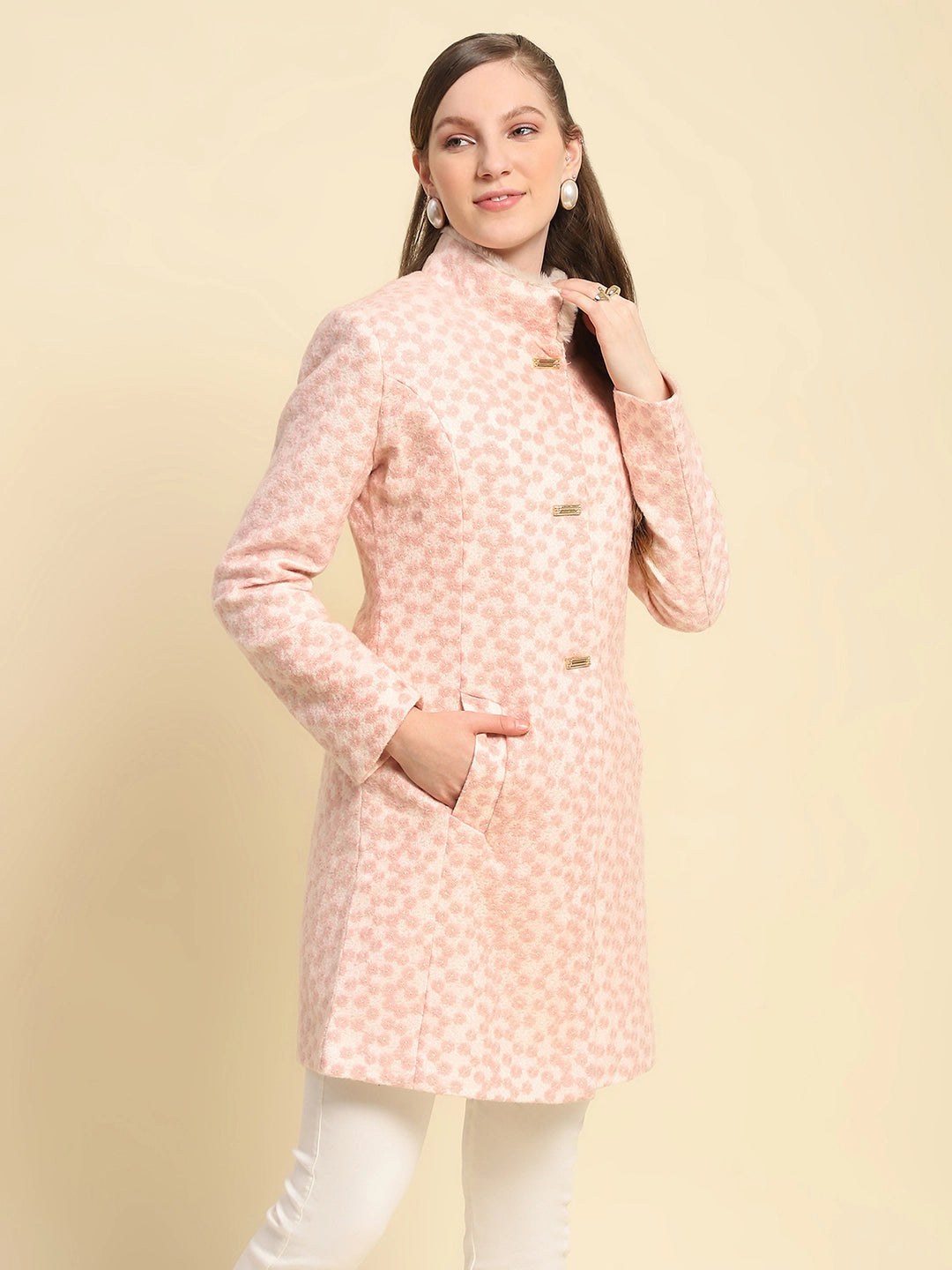 Pink Floral Embroidered Poly Acrylic Coat