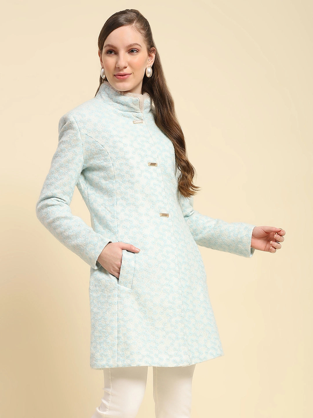 Sky Floral Embroidered Poly Acrylic Coat