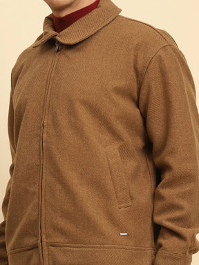Brown Poly Blend Textured Jacket