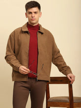 Brown Poly Blend Textured Jacket