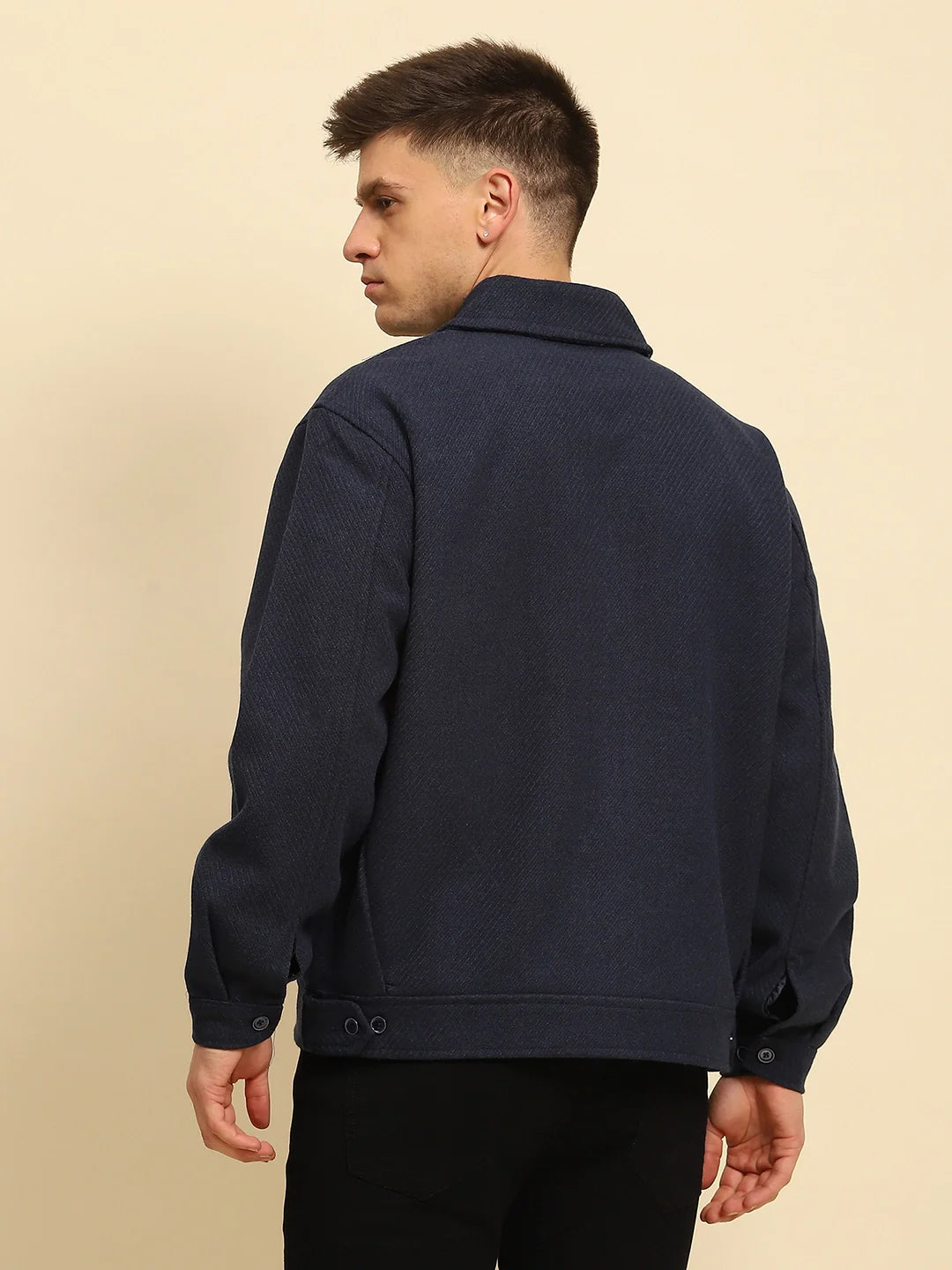 Navy  Textured Jacket - Global Republic