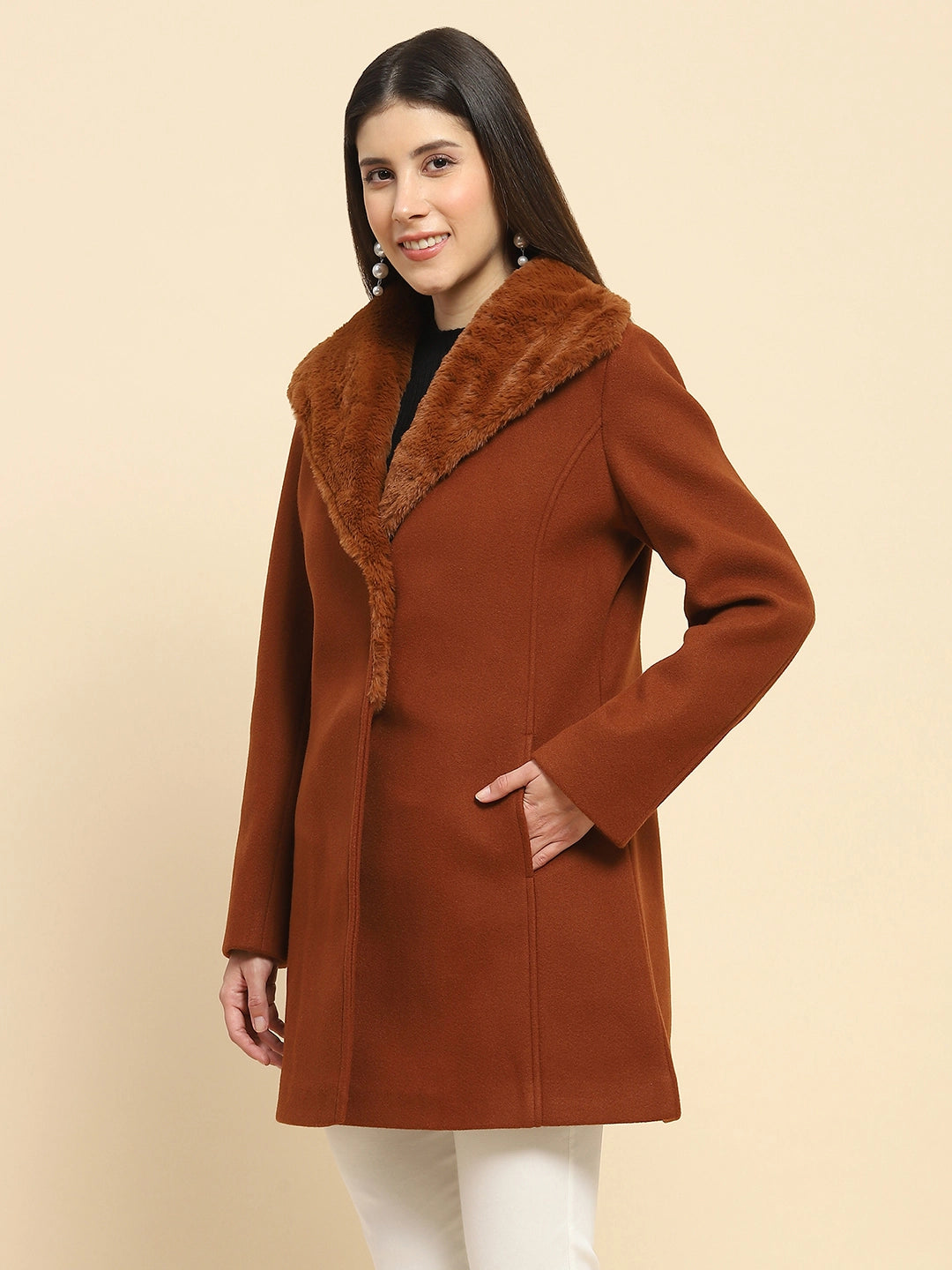 Brown  Long Coat For Winter - Global Republic