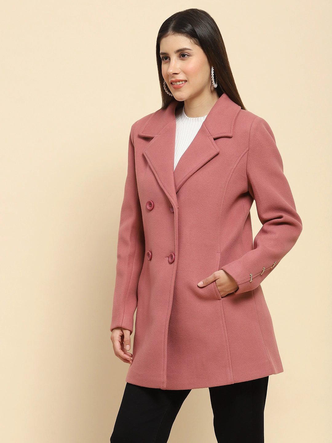 Pink  Long Coat For Winter - Global Republic