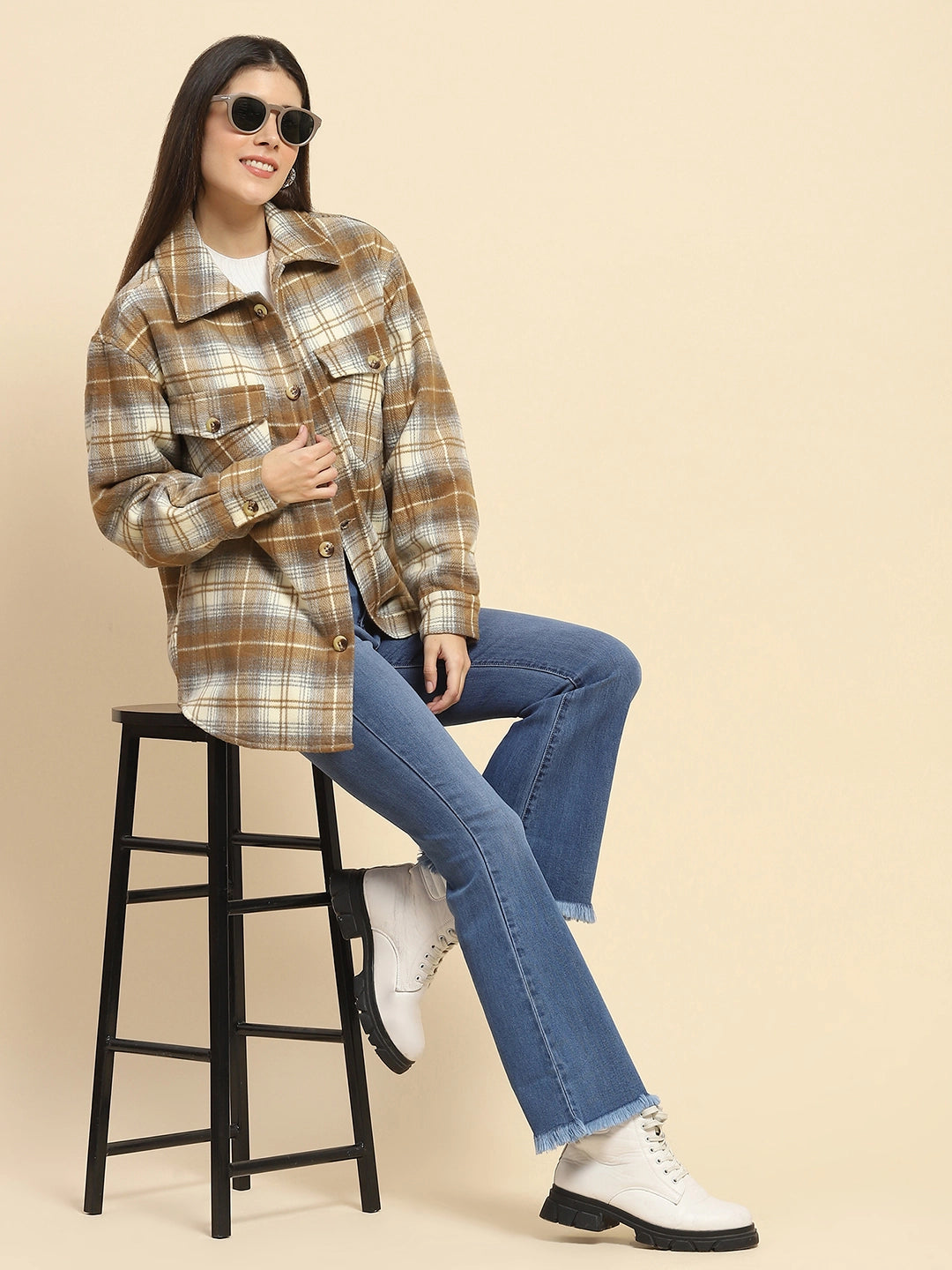 Brown Checks Oversized Winter Shacket