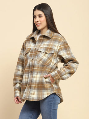 Brown Checks Oversized Winter Shacket