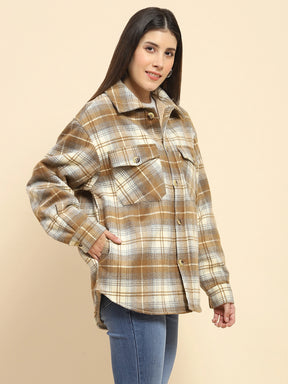 Brown Checks Oversized Winter Shacket