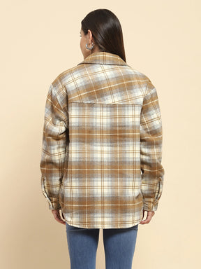 Brown Checks Oversized Winter Shacket