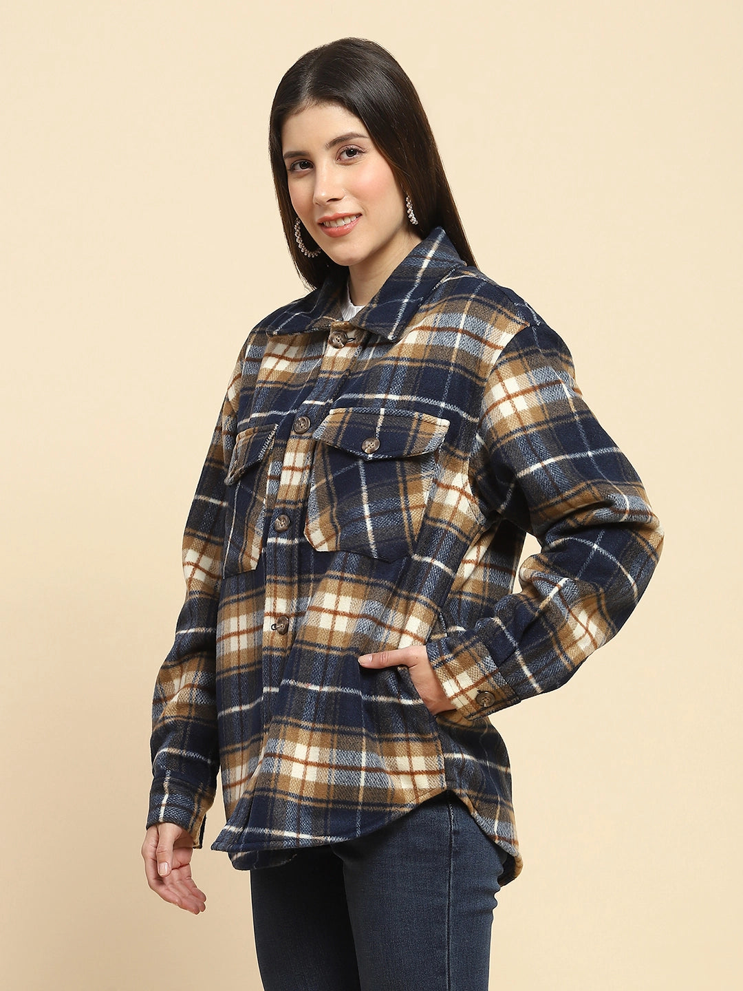 Navy Checks Oversized Winter Shacket