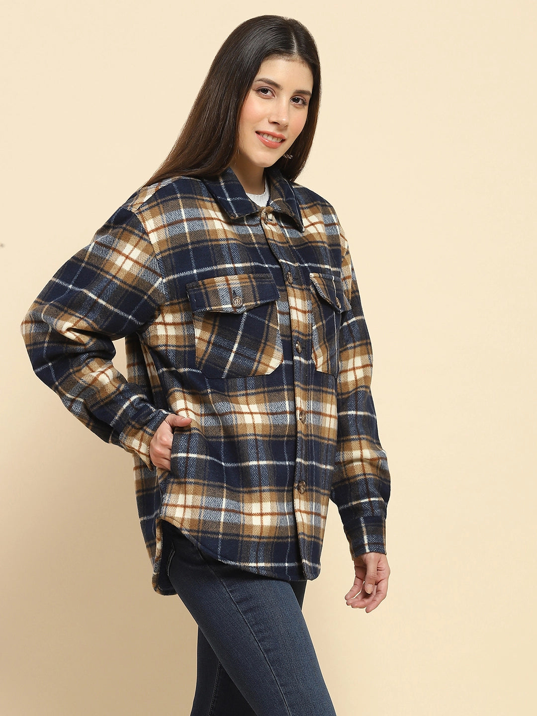 Navy Checks Oversized Winter Shacket