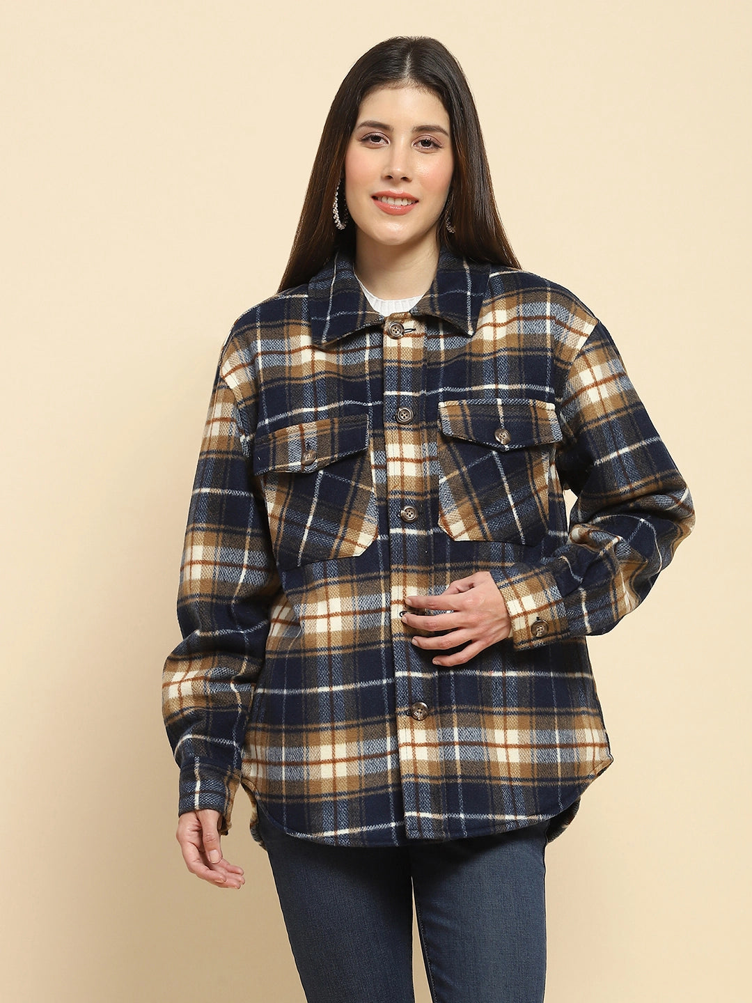 Navy Checks Oversized Winter Shacket