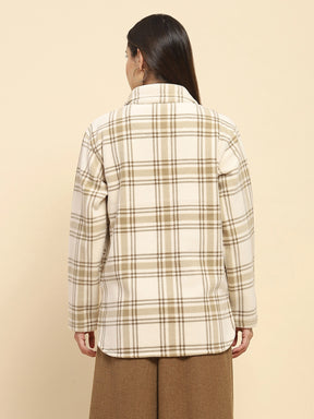 Beige Fleece Check Winter Shacket