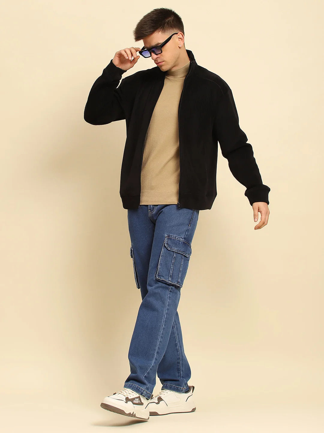 Black Poly Blend Solid Jacket