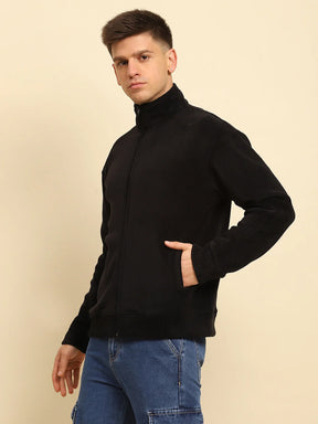 Black Poly Blend Solid Jacket