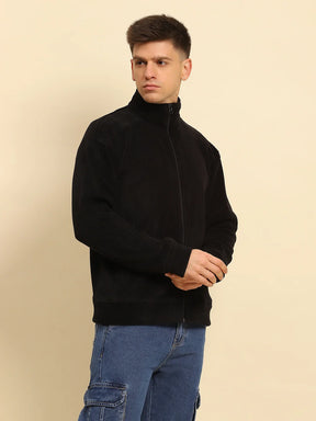 Black Poly Blend Solid Jacket