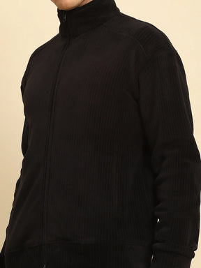 Black Poly Blend Solid Jacket