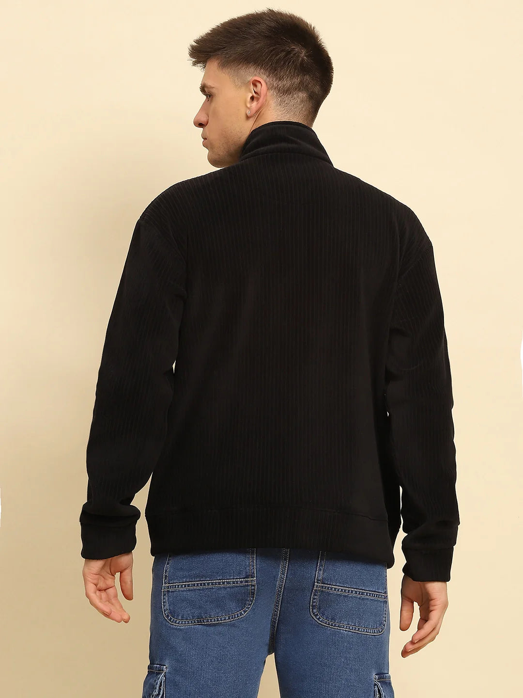 Black Poly Blend Solid Jacket