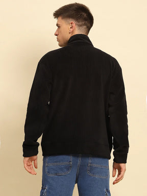 Black Poly Blend Solid Jacket