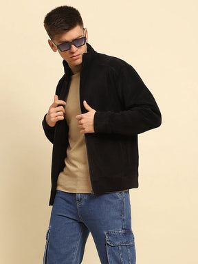 Black Poly Blend Solid Jacket
