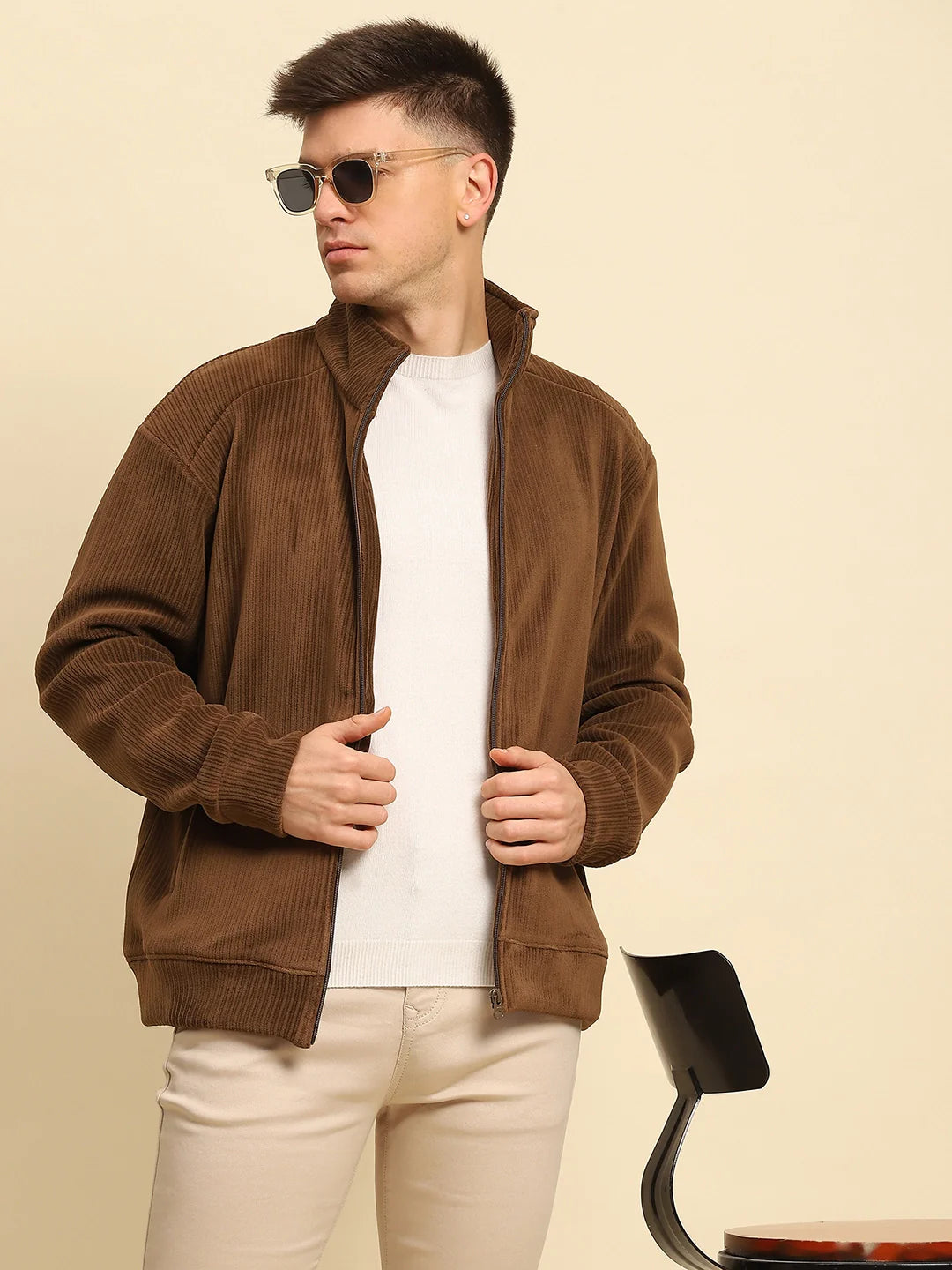 Coffee Poly Blend Solid Jacket