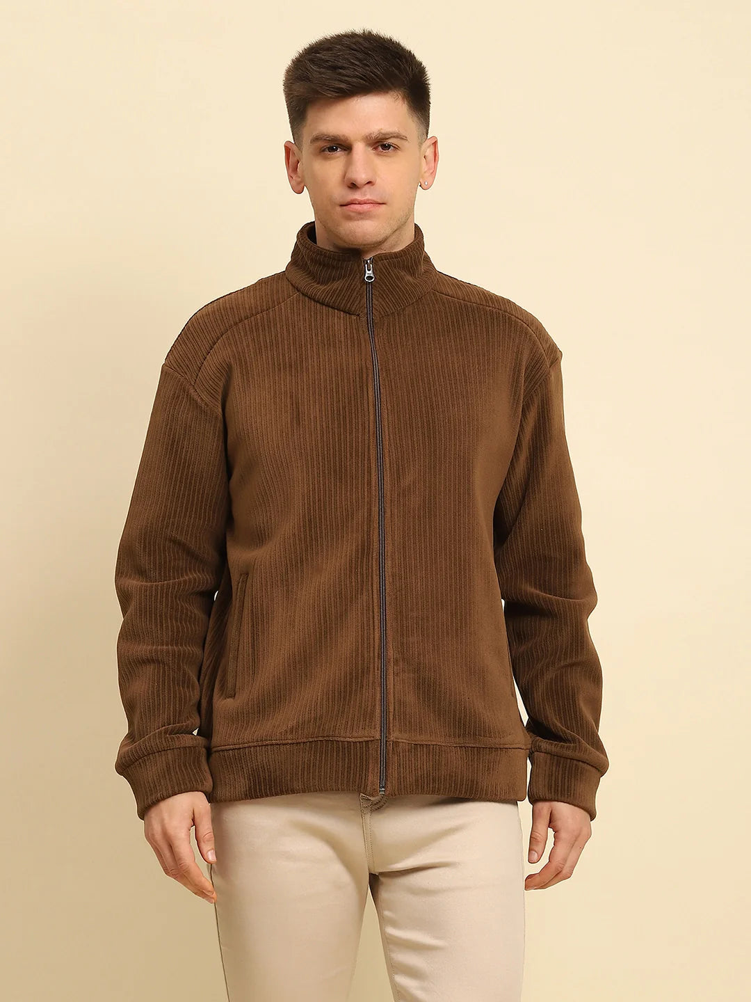 Coffee Poly Blend Solid Jacket