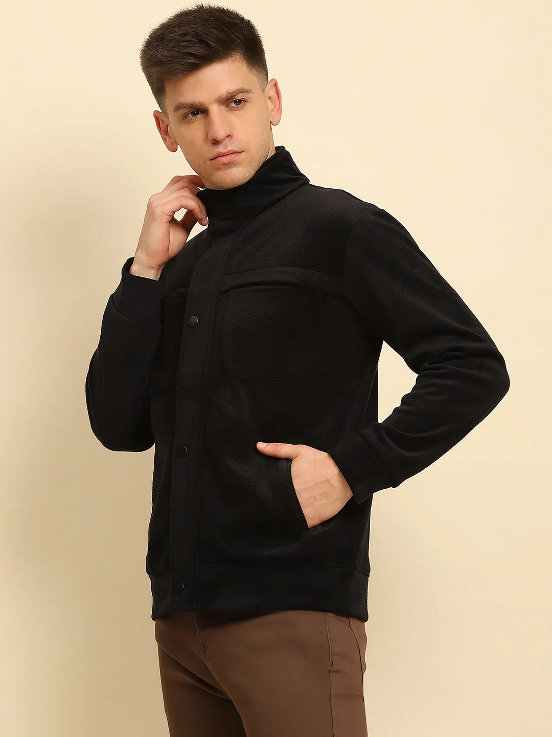 Black  Textured Jacket - Global Republic