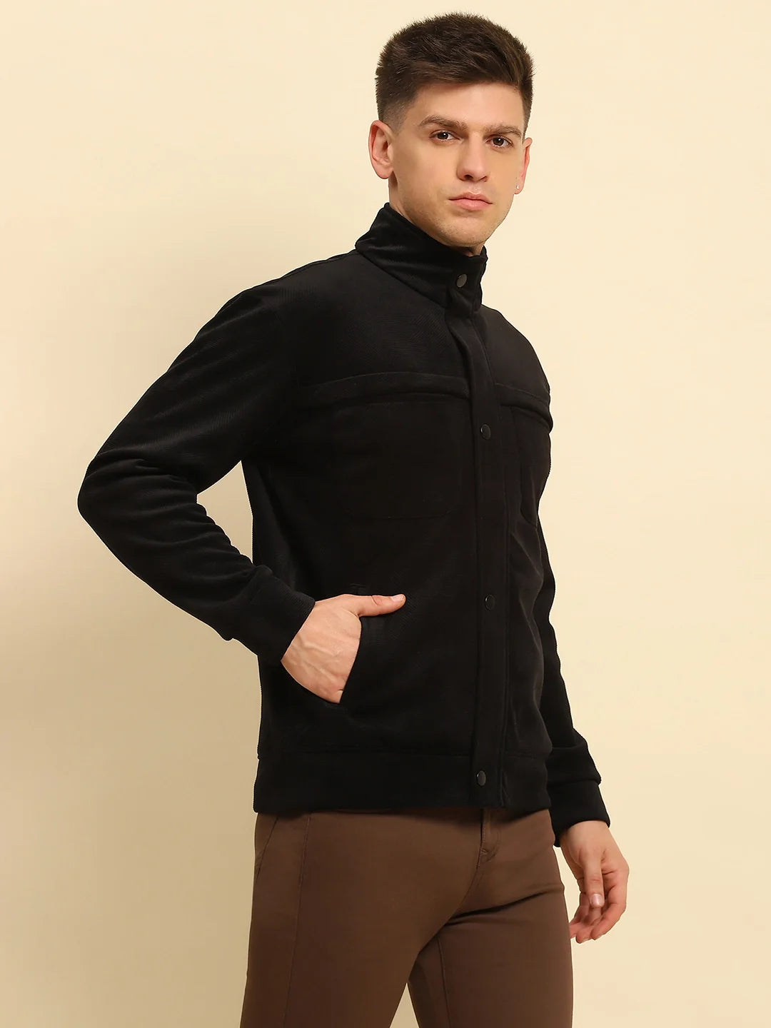 Black  Textured Jacket - Global Republic