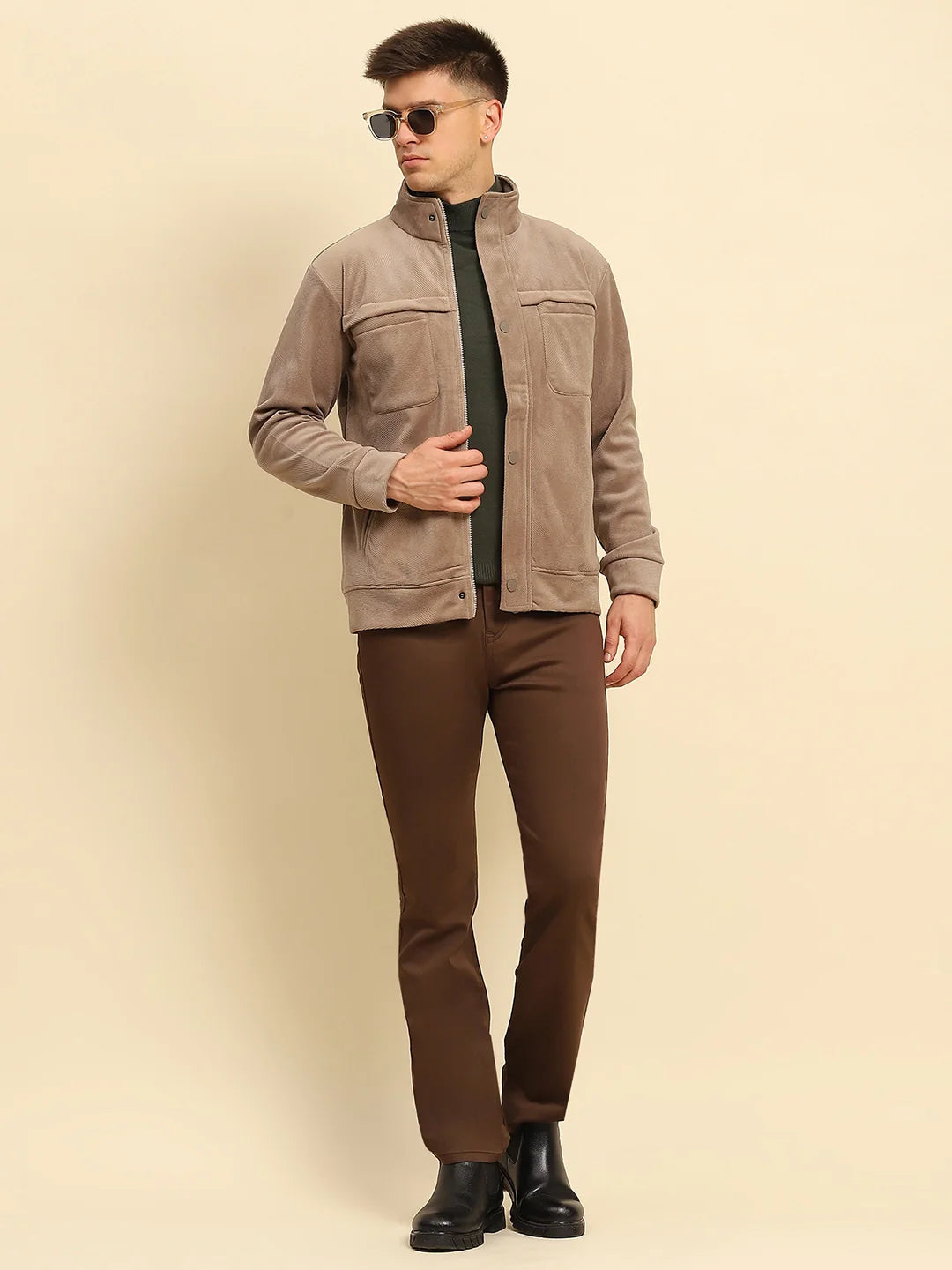 Tan  Textured Jacket - Global Republic