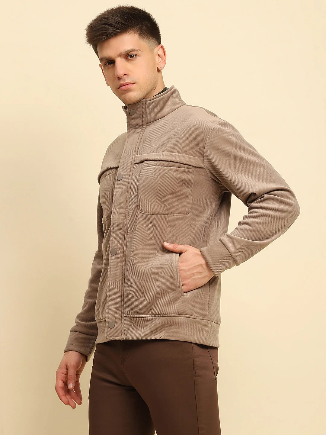 Tan  Textured Jacket - Global Republic