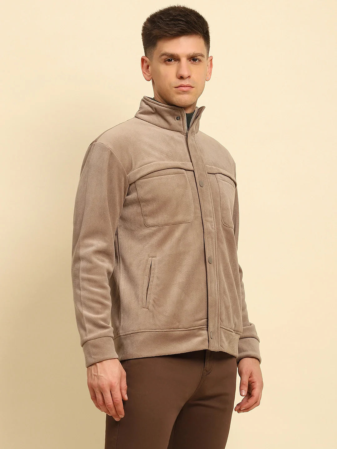 Tan  Textured Jacket - Global Republic