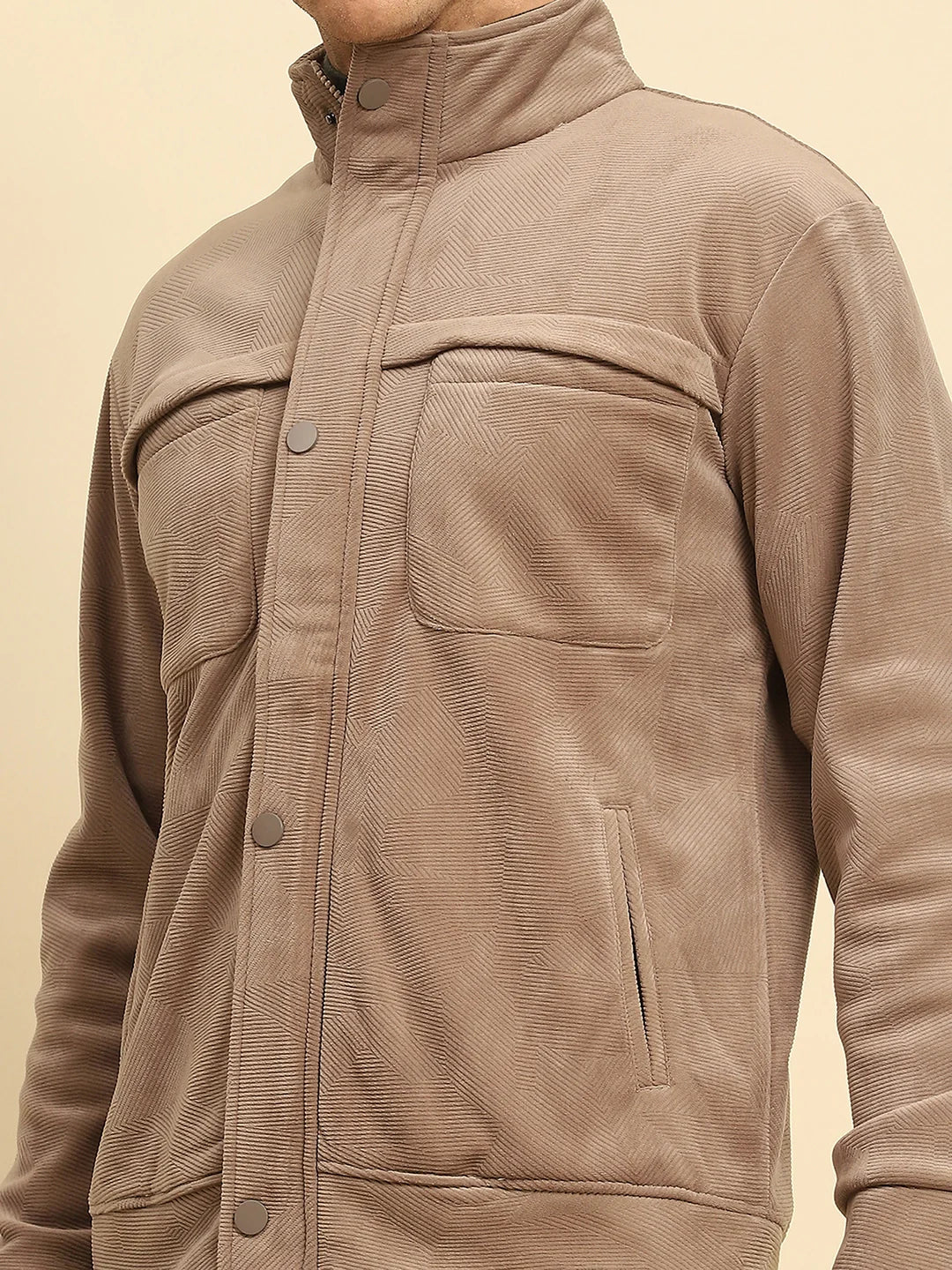 Tan  Textured Jacket - Global Republic