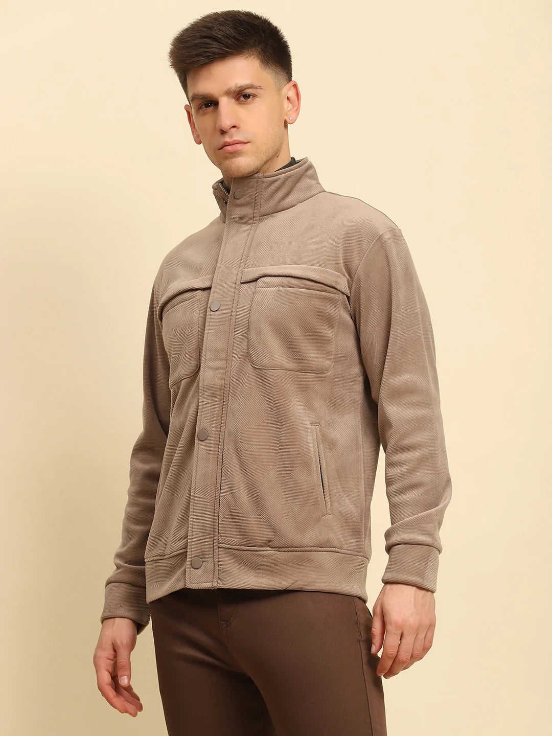 Tan  Textured Jacket - Global Republic