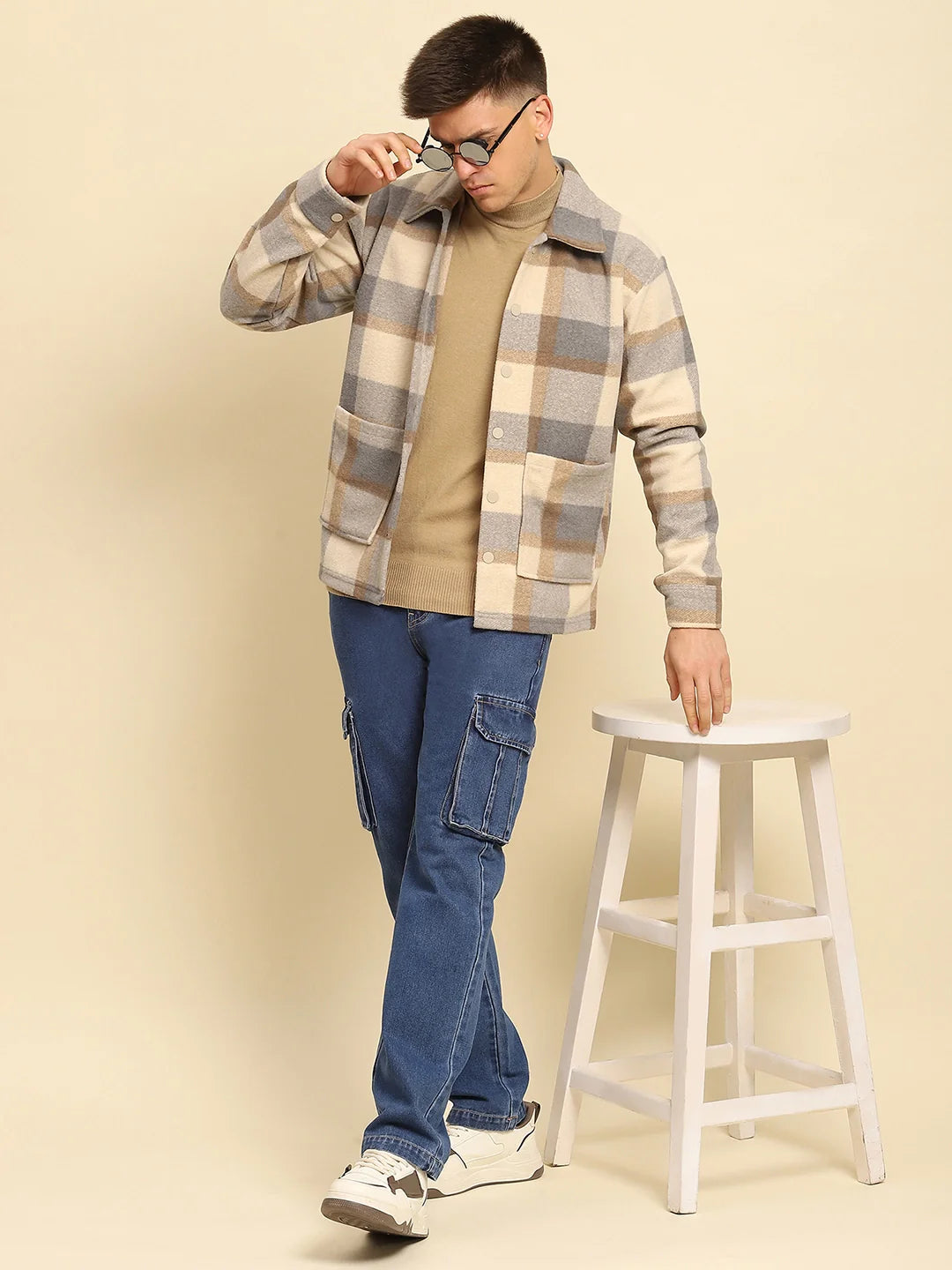 Fawn Checkered Relaxed Fit Shacket