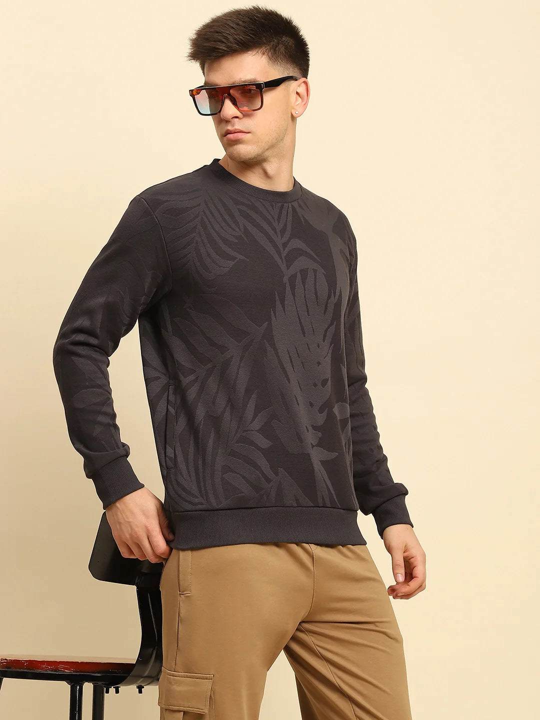 Grey Poly Blend Textured Sweatshirt
