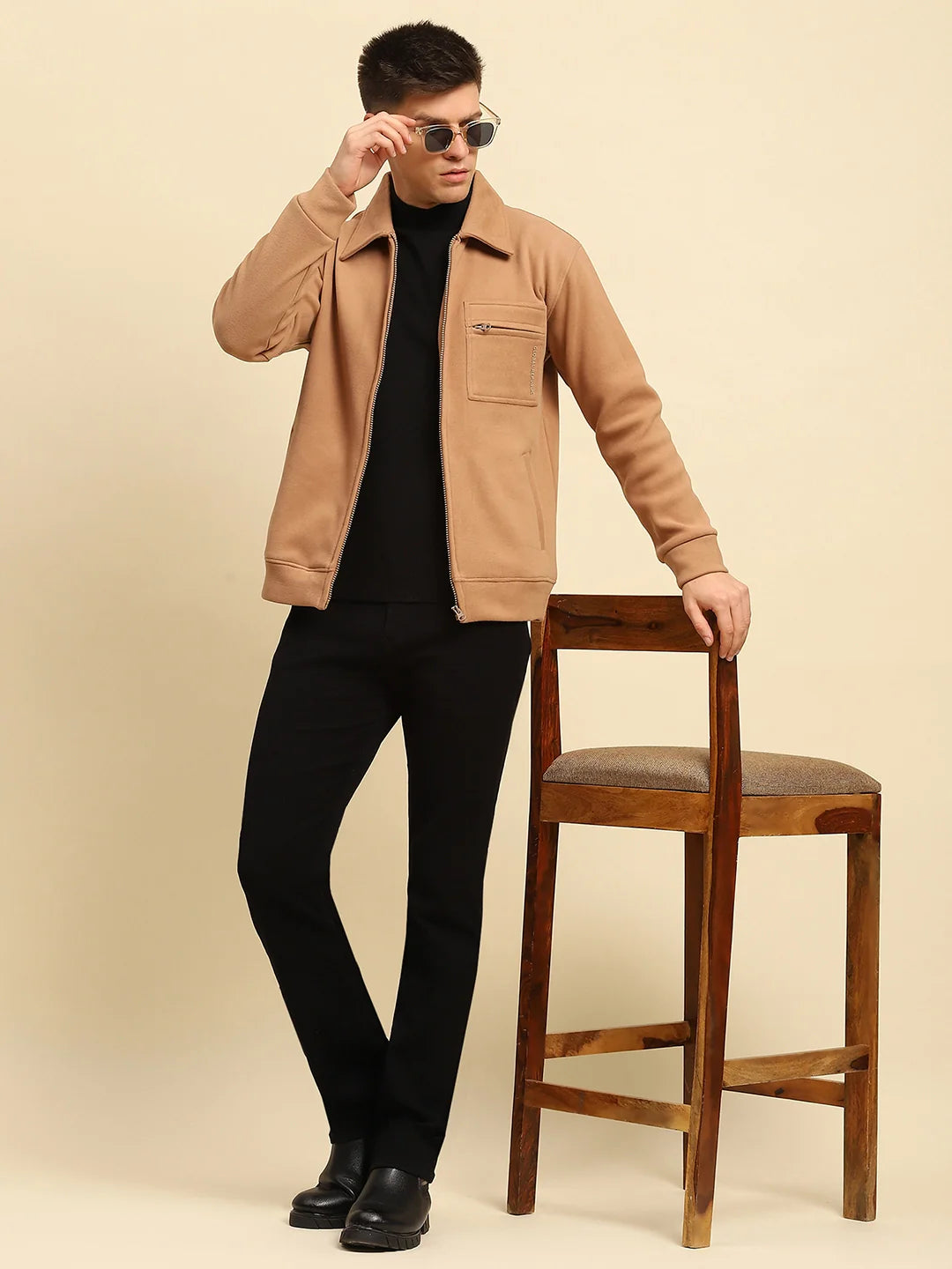 Tan Poly Blend Solid Jacket